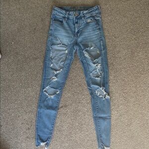 Women's Blue Distressed Jeans